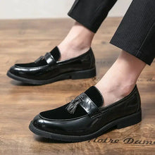 Load image into Gallery viewer, Mandotos College Inspired Leather Loafers For Men Blue Premium Handcrafted Dress Shoes
