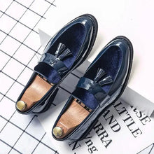 Load image into Gallery viewer, Mandotos College Inspired Leather Loafers For Men Blue Premium Handcrafted Dress Shoes
