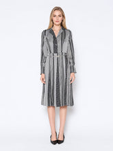 Load image into Gallery viewer, Color Block Satin Lapel Collared Belted Dress

