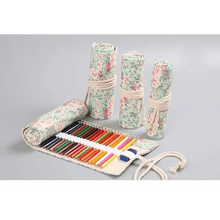 Load image into Gallery viewer, Colorful Roll Up Pencil Case Canvas Flowers Style Colored Pencils Wrap Multi-Purpose Pen Holder Cute Case
