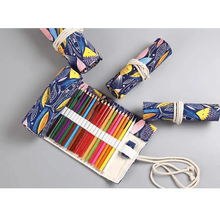 Load image into Gallery viewer, Colorful Roll Up Pencil Case Canvas Flowers Style Colored Pencils Wrap Multi-Purpose Pen Holder Cute Case
