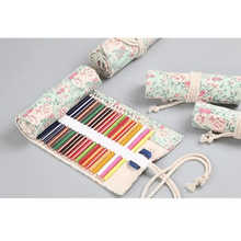 Load image into Gallery viewer, Colorful Roll Up Pencil Case Canvas Flowers Style Colored Pencils Wrap Multi-Purpose Pen Holder Cute Case
