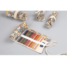 Load image into Gallery viewer, Colorful Roll Up Pencil Case Canvas Flowers Style Colored Pencils Wrap Multi-Purpose Pen Holder Cute Case
