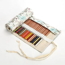 Load image into Gallery viewer, Colorful Roll Up Pencil Case Canvas Flowers Style Colored Pencils Wrap Multi-Purpose Pen Holder Cute Case
