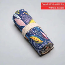 Load image into Gallery viewer, Colorful Roll Up Pencil Case Canvas Flowers Style Colored Pencils Wrap Multi-Purpose Pen Holder Cute Case
