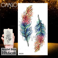 Load image into Gallery viewer, Colorful Tribal Tattoo Feather Temporary Tattoos Custom Waterproof Modern Tatoos Luxury Design
