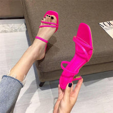 Load image into Gallery viewer, Colorful Women Sandals Slides Slippers Square Open Toe Slip On Thin Mid Heels Pumps Casual Narrow Band Open Toe Sandals Flip Flops Slip On Fashion Dress Heels Back High Heel Slide Slipper
