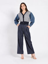 Load image into Gallery viewer, Contrast Cropped Denim Sleeve Button Up Cardigan
