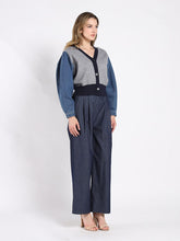 Load image into Gallery viewer, Contrast Cropped Denim Sleeve Button Up Cardigan
