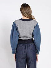 Load image into Gallery viewer, Contrast Cropped Denim Sleeve Button Up Cardigan
