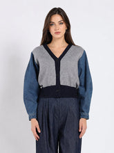 Load image into Gallery viewer, Contrast Cropped Denim Sleeve Button Up Cardigan
