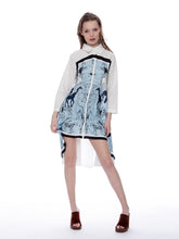 Load image into Gallery viewer, Contrast Graphic Loose Fit Asymmetric Shirt Dress
