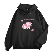 Load image into Gallery viewer, Cool Cow Print Hoodie Strawberry Casual Pullover Oversized Sweatshirt Pullover Sweatshirts for Women Cute Strawberry Cow Print Hoodie Casual Top Aesthetic Clothes For Women Funny Hoodies
