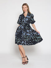 Load image into Gallery viewer, Cotton Printed Puffed Sleeve Belt Dress
