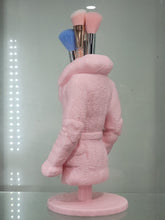 Load image into Gallery viewer, Cozy Pink Coat Makeup Brush Holder - Chic Vanity Organizer
