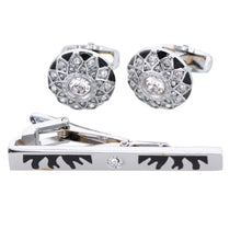 Load image into Gallery viewer, Vittorio Vico Silver Rhinestone Cufflinks &amp; Tie Bar Set
