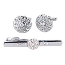 Load image into Gallery viewer, Vittorio Vico Silver Rhinestone Cufflinks &amp; Tie Bar Set
