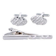 Load image into Gallery viewer, Vittorio Vico Silver Rhinestone Cufflinks &amp; Tie Bar Set
