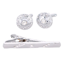 Load image into Gallery viewer, Vittorio Vico Silver Rhinestone Cufflinks &amp; Tie Bar Set
