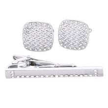 Load image into Gallery viewer, Vittorio Vico Silver Rhinestone Cufflinks &amp; Tie Bar Set
