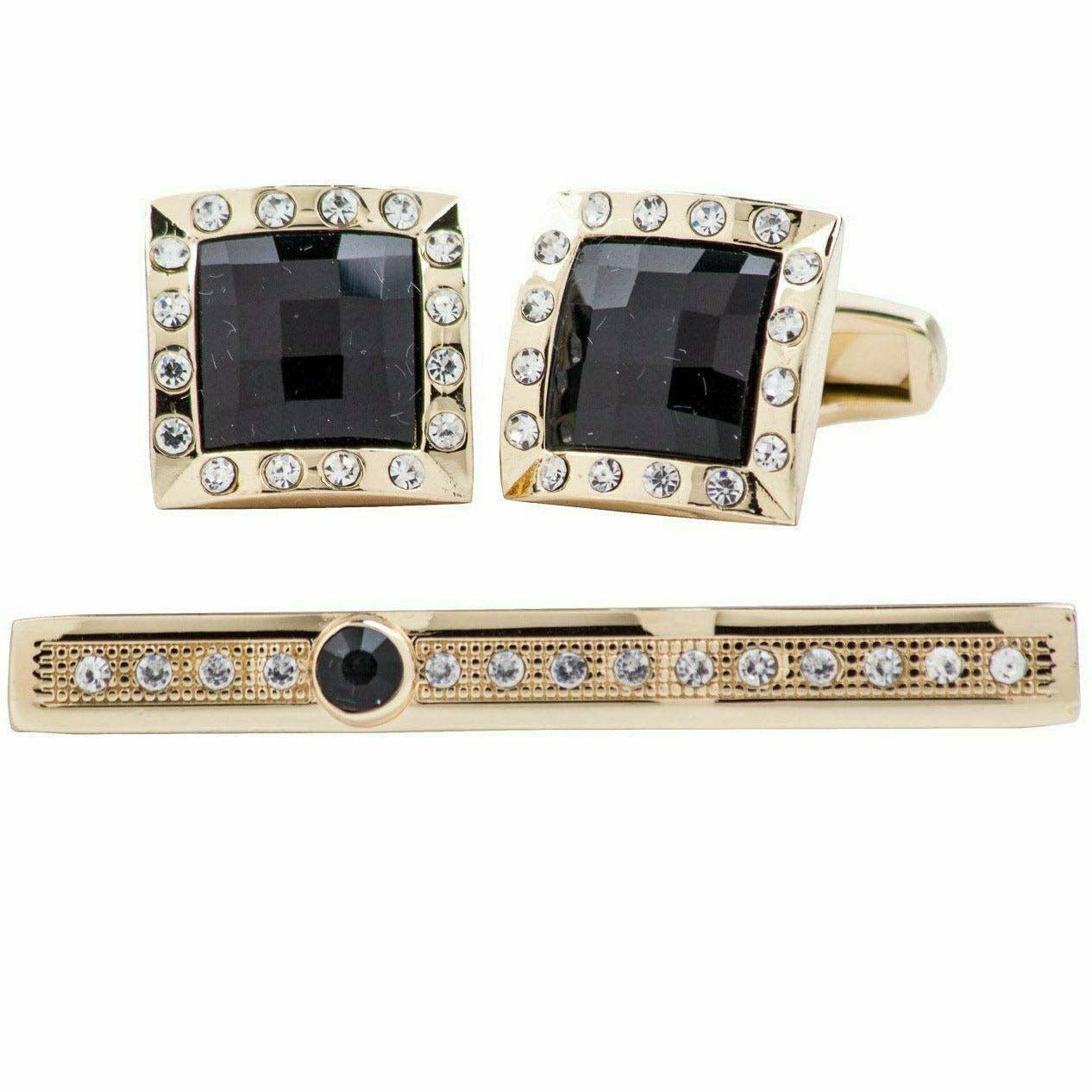 Vittorio Vico Gold Rhinestone Cufflinks & Tie Bar Set