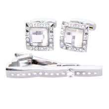 Load image into Gallery viewer, Vittorio Vico Silver Rhinestone Cufflinks &amp; Tie Bar Set
