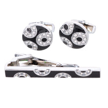 Load image into Gallery viewer, Vittorio Vico Silver Rhinestone Cufflinks &amp; Tie Bar Set
