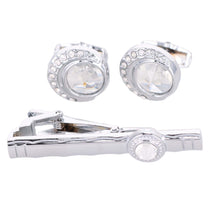 Load image into Gallery viewer, Vittorio Vico Silver Rhinestone Cufflinks &amp; Tie Bar Set
