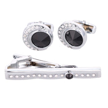 Load image into Gallery viewer, Vittorio Vico Silver Rhinestone Cufflinks &amp; Tie Bar Set
