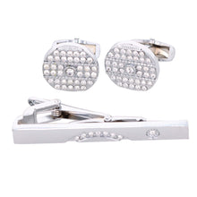 Load image into Gallery viewer, Vittorio Vico Silver Rhinestone Cufflinks &amp; Tie Bar Set
