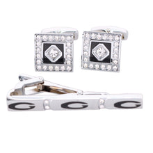Load image into Gallery viewer, Vittorio Vico Silver Rhinestone Cufflinks &amp; Tie Bar Set
