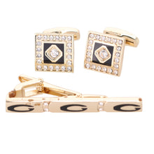 Load image into Gallery viewer, Vittorio Vico Gold Rhinestone Cufflinks &amp; Tie Bar Set
