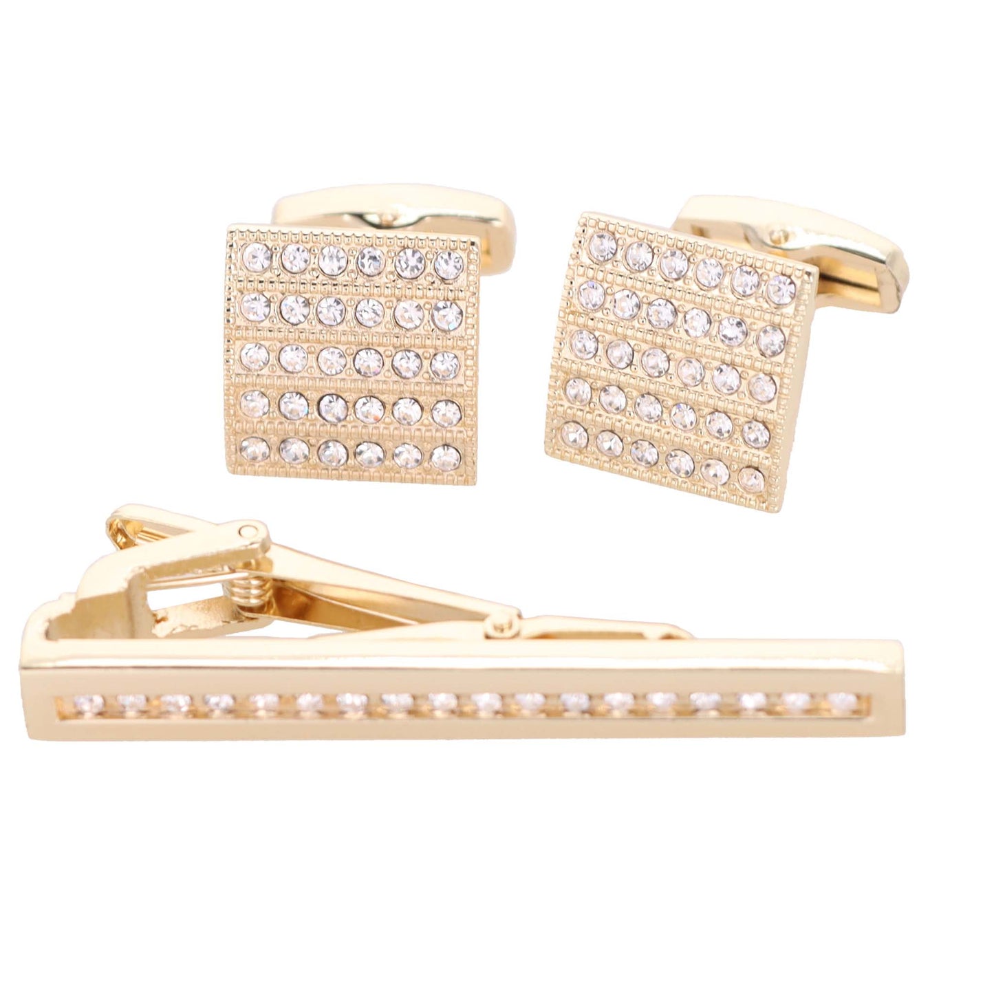 Vittorio Vico Gold Rhinestone Cufflinks & Tie Bar Set