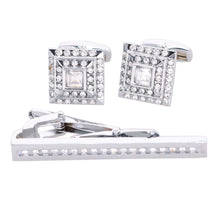 Load image into Gallery viewer, Vittorio Vico Silver Rhinestone Cufflinks &amp; Tie Bar Set
