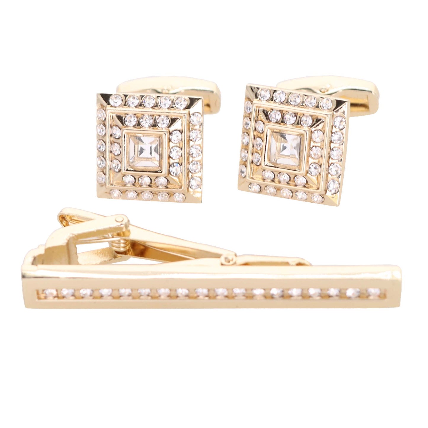 Vittorio Vico Gold Rhinestone Cufflinks & Tie Bar Set