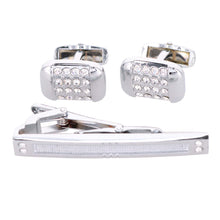 Load image into Gallery viewer, Vittorio Vico Silver Rhinestone Cufflinks &amp; Tie Bar Set
