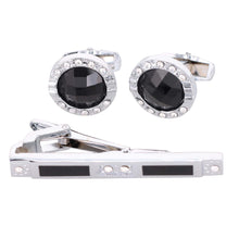 Load image into Gallery viewer, Vittorio Vico Silver Rhinestone Cufflinks &amp; Tie Bar Set
