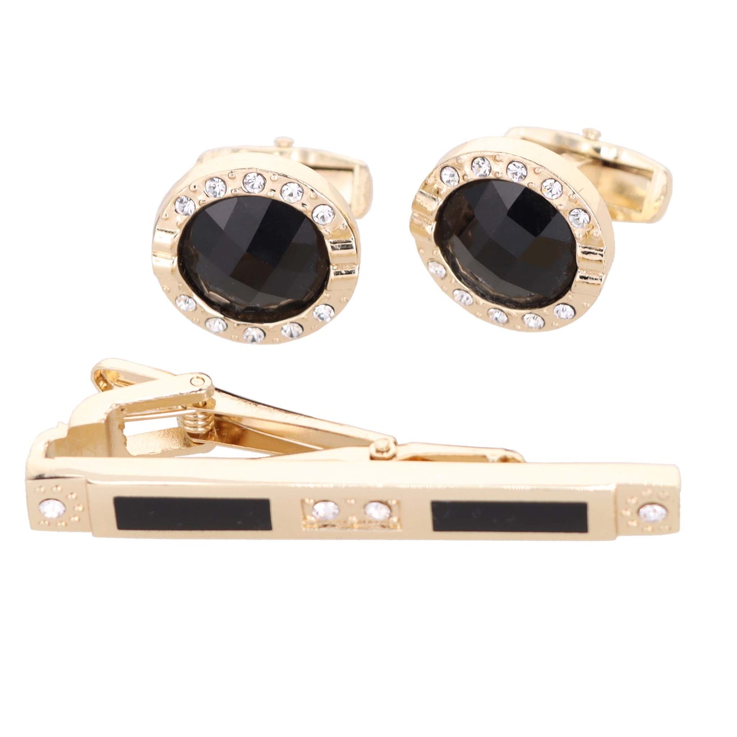 Vittorio Vico Gold Rhinestone Cufflinks & Tie Bar Set