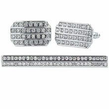 Load image into Gallery viewer, Vittorio Vico Silver Rhinestone Cufflinks &amp; Tie Bar Set
