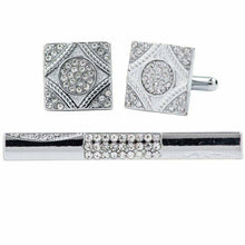 Load image into Gallery viewer, Vittorio Vico Silver Rhinestone Cufflinks &amp; Tie Bar Set

