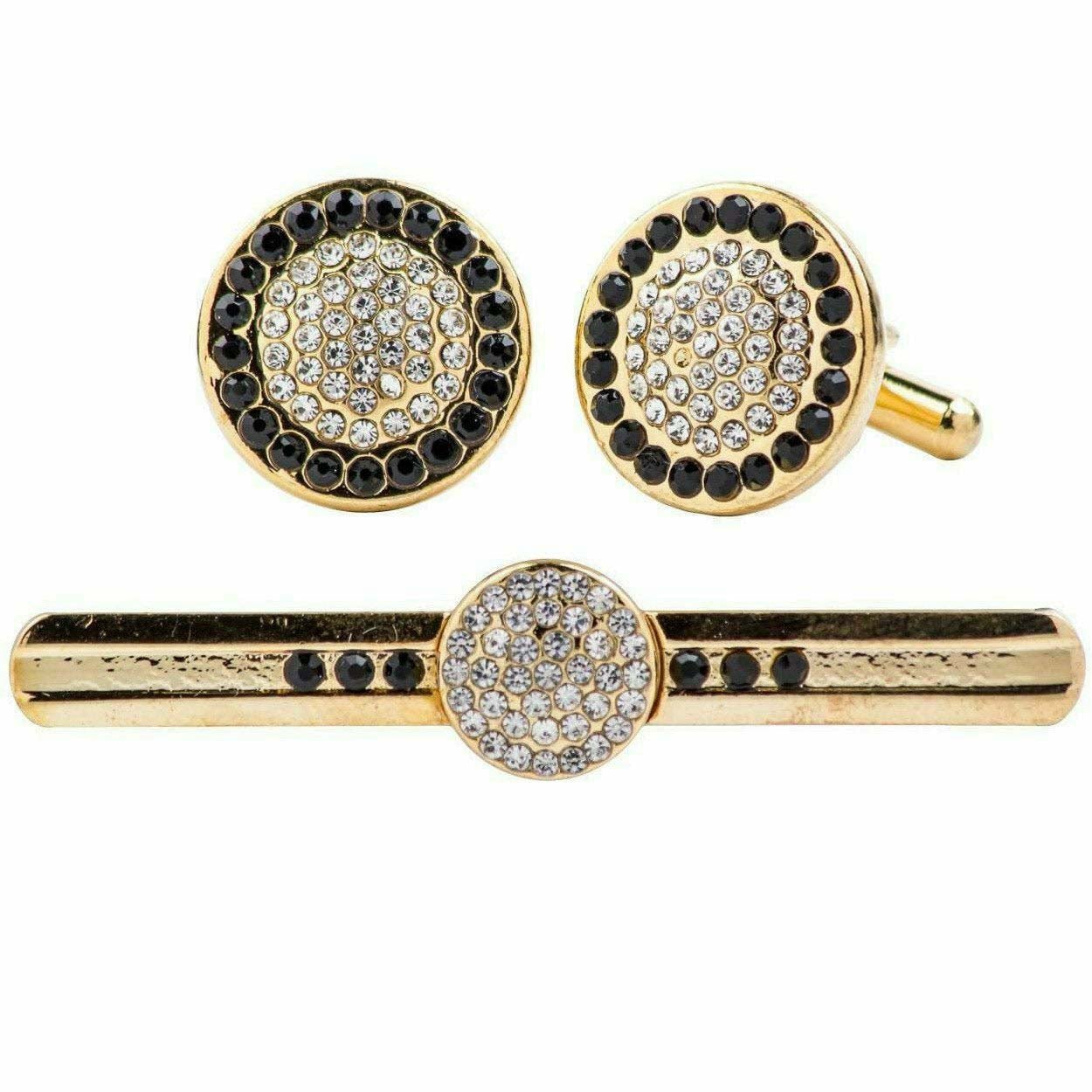 Vittorio Vico Gold Rhinestone Cufflinks & Tie Bar Set