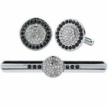 Load image into Gallery viewer, Vittorio Vico Silver Rhinestone Cufflinks &amp; Tie Bar Set
