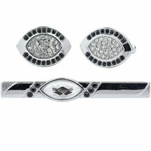 Load image into Gallery viewer, Vittorio Vico Silver Rhinestone Cufflinks &amp; Tie Bar Set
