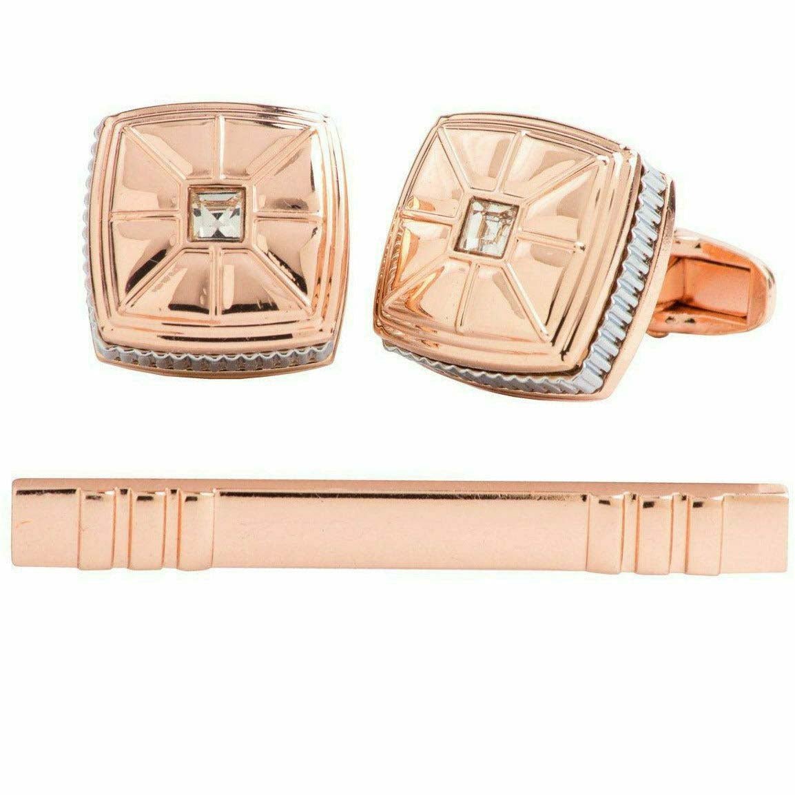 Vittorio Vico Gold Rhinestone Cufflinks & Tie Bar Set