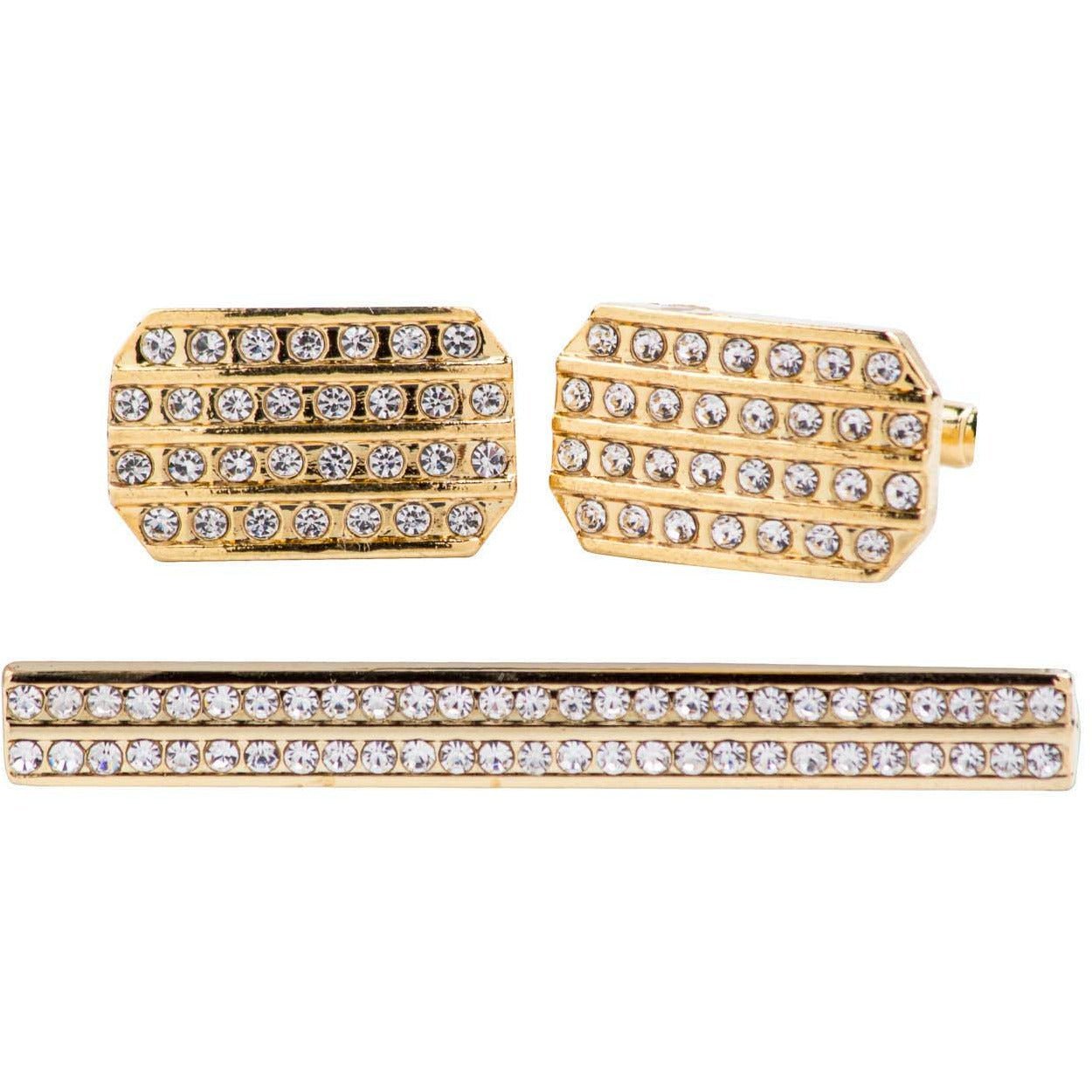 Vittorio Vico Gold Rhinestone Cufflinks & Tie Bar Set