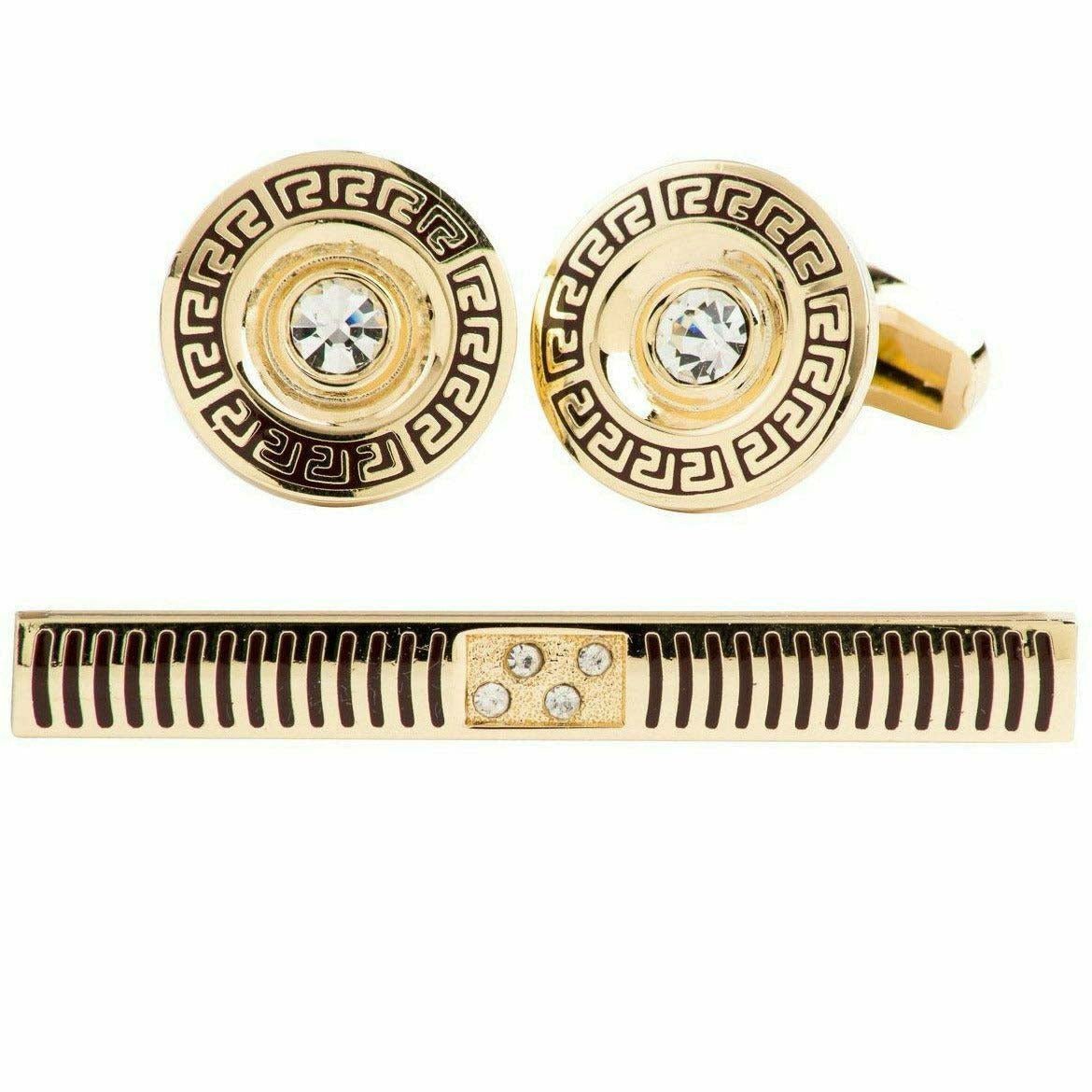 Vittorio Vico Gold Rhinestone Cufflinks & Tie Bar Set