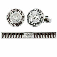 Load image into Gallery viewer, Vittorio Vico Silver Rhinestone Cufflinks &amp; Tie Bar Set
