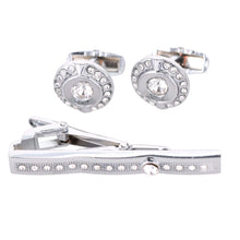 Load image into Gallery viewer, Vittorio Vico Silver Rhinestone Cufflinks &amp; Tie Bar Set

