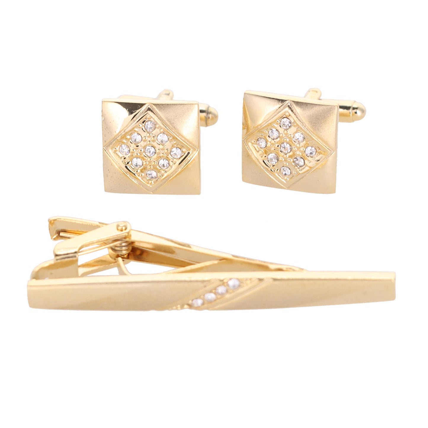 Vittorio Vico Gold Rhinestone Cufflinks & Tie Bar Set