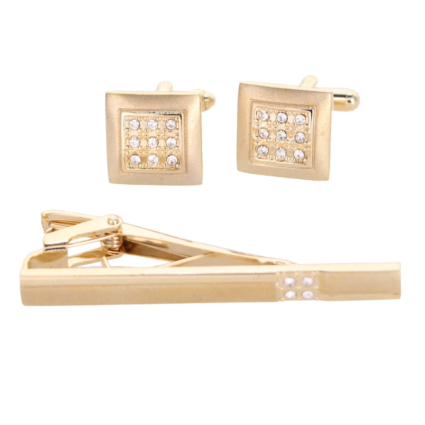 Vittorio Vico Gold Rhinestone Cufflinks & Tie Bar Set